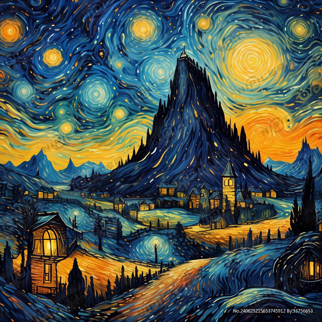 生成梵高星空风格的科技背景图片