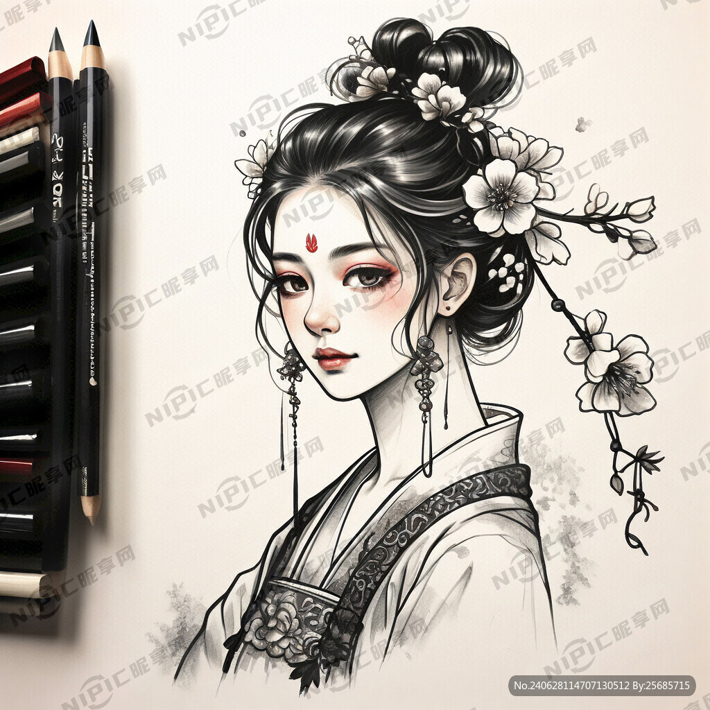 古代女性簪花简笔画