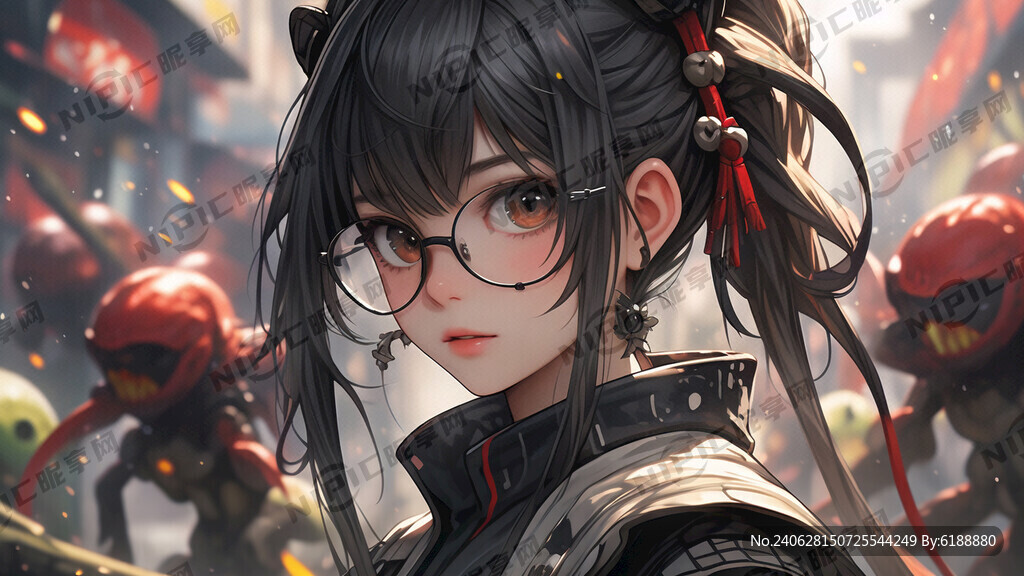 一个戴着眼镜的、高马尾的女生 