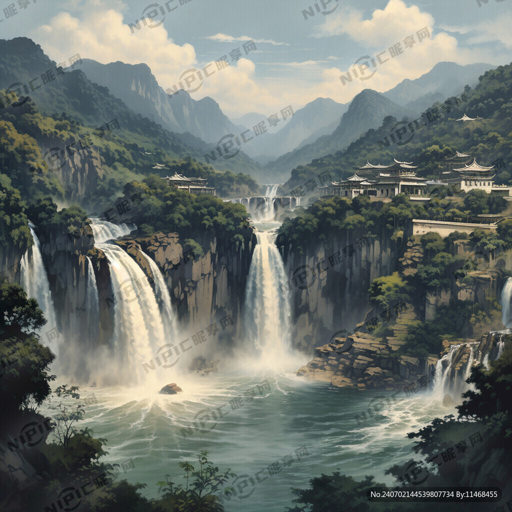 黄果树瀑布简笔画