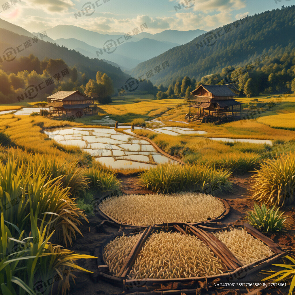 一片绿色生态 稻田地 标识