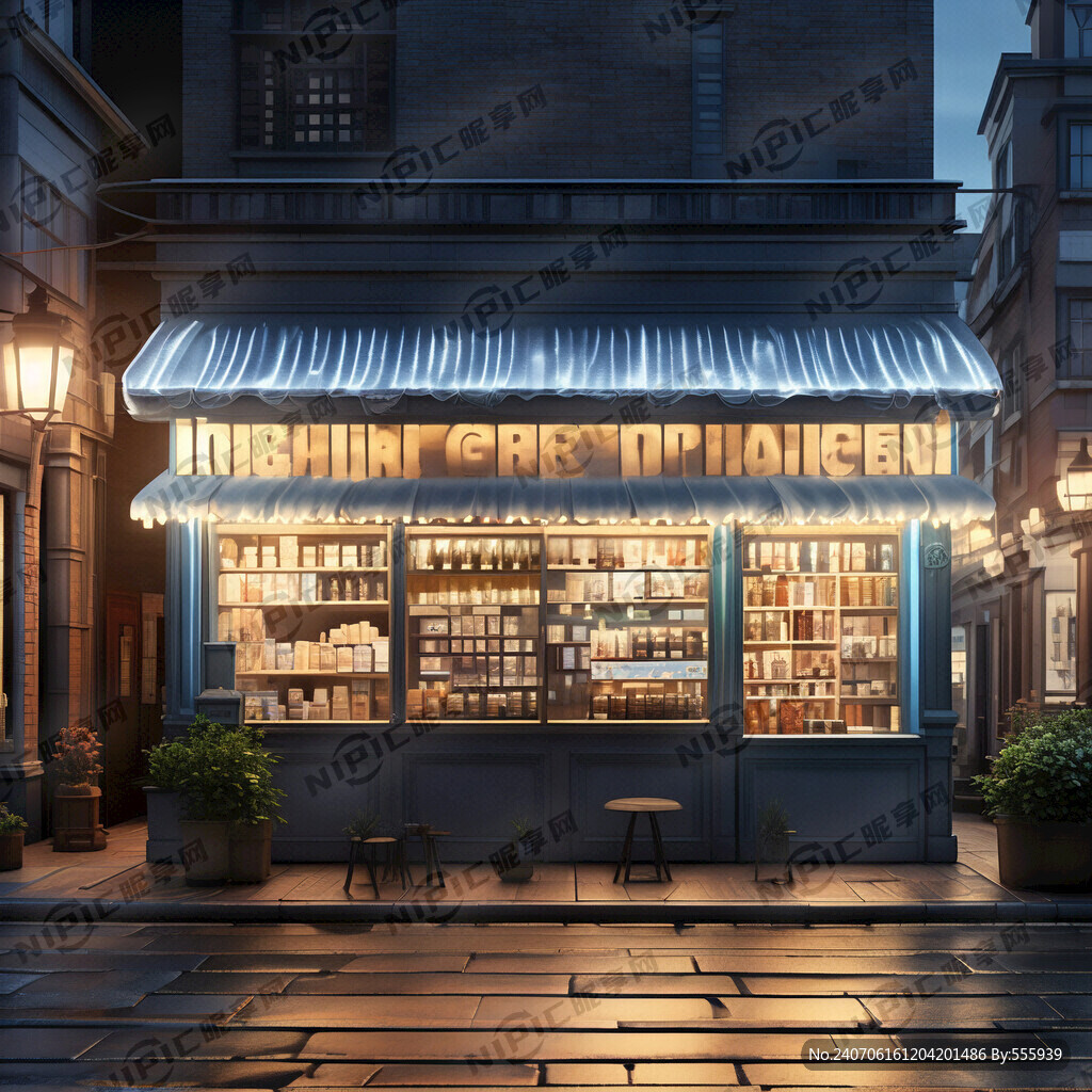 商店 店铺 前景街道 夜晚