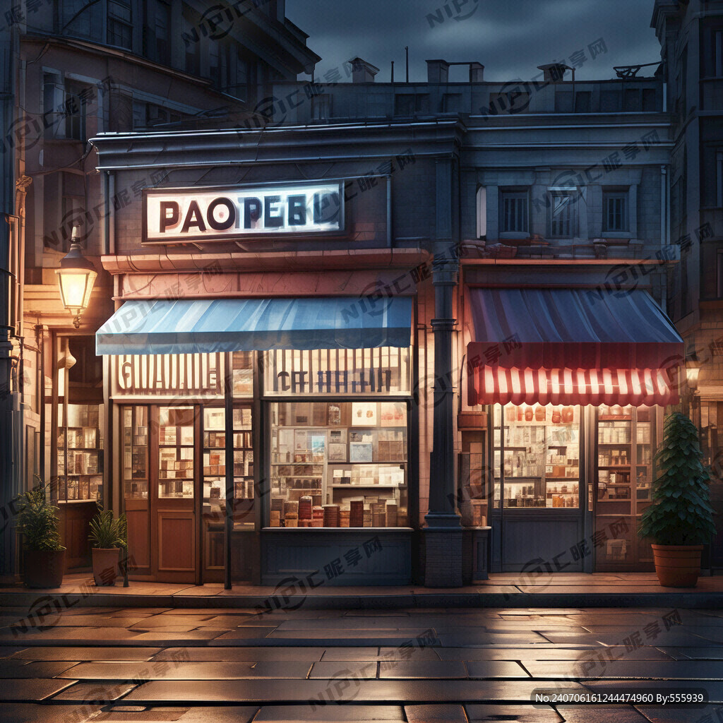 商店 店铺 前景街道 夜晚