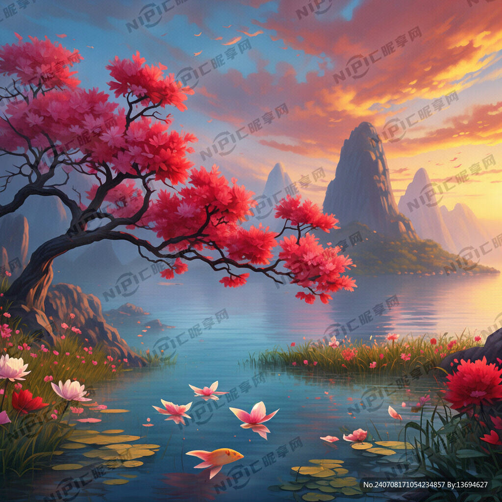 蓝天白云 红太阳 6株春梅  