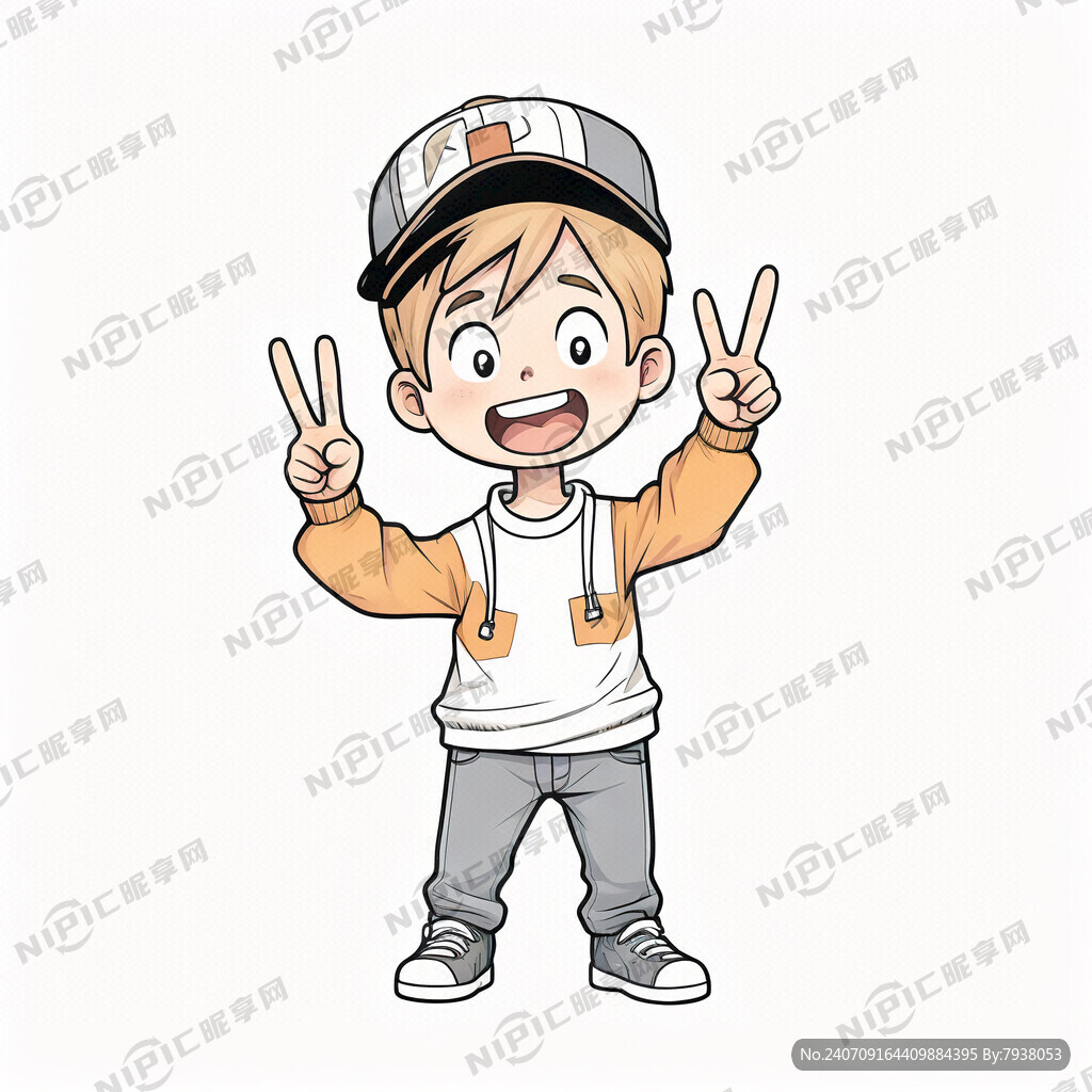 设计一个卡通人物 男孩 线条画