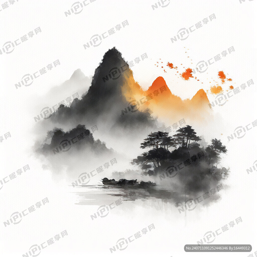 山、描金、线条、中国风、简约