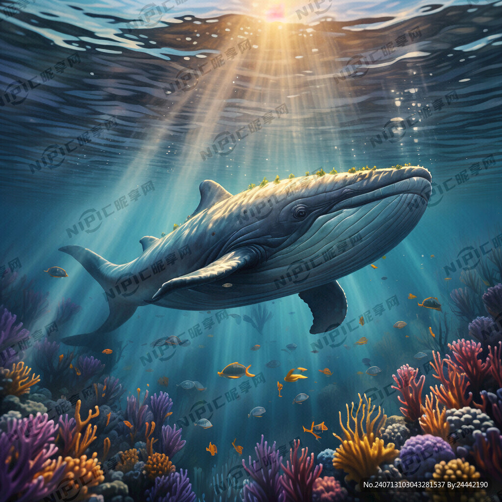 在海底有一条鲸鱼微笑着 