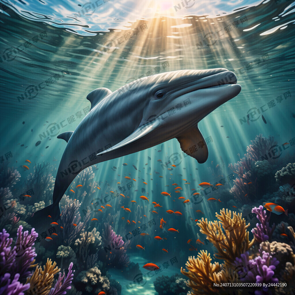 在海底有一条海豚 嘴巴没有张开