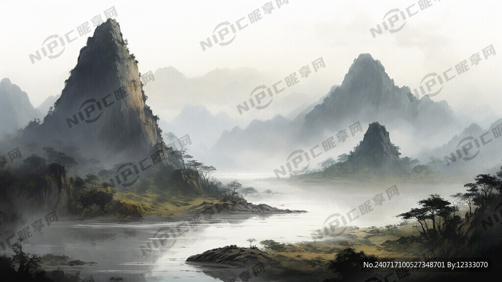 古代 谢意 书画 山水 壮观