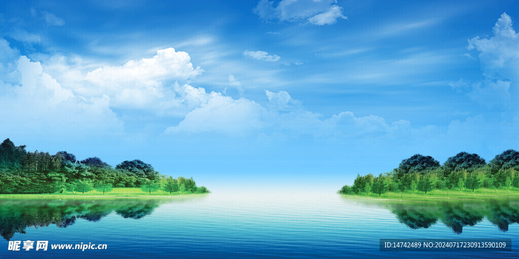 蓝天白云湖水