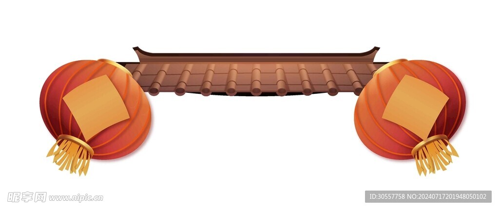 新年春节房檐大红灯笼