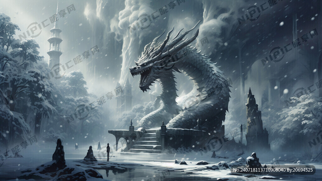 井 倒影 龙 塔 下雪 烟雾