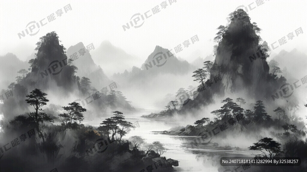 山  树 森林 水墨画 中国风