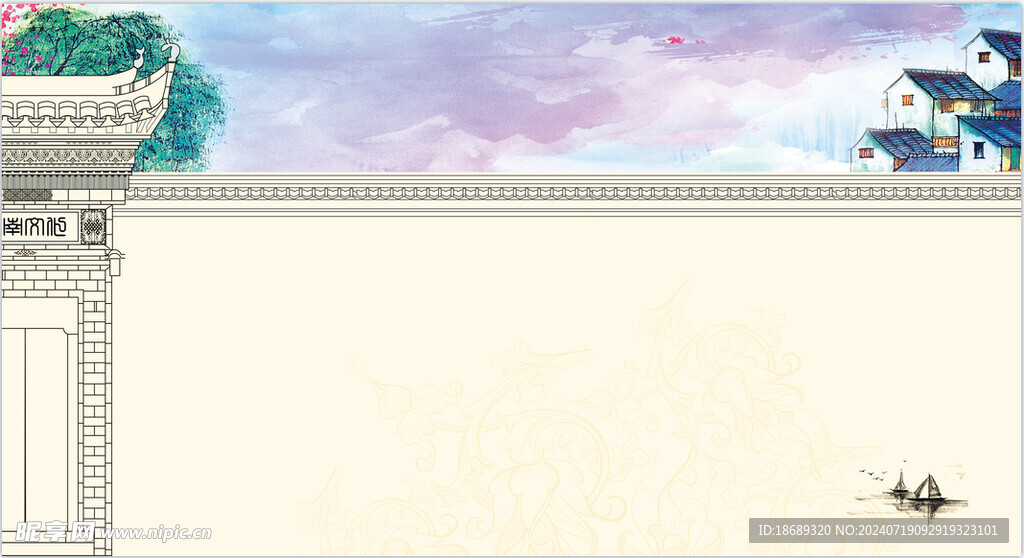 江南园林围墙意境清新背景