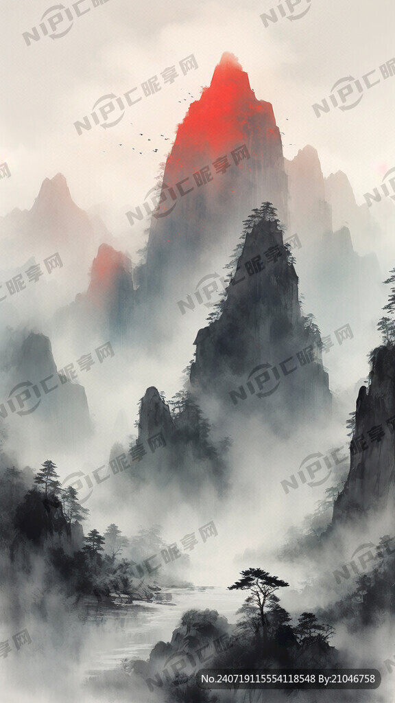 山水风 中国画 大山