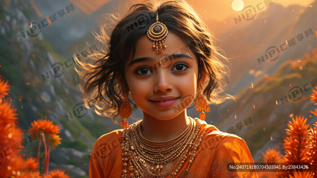 可爱印度风女孩 主要突出风景