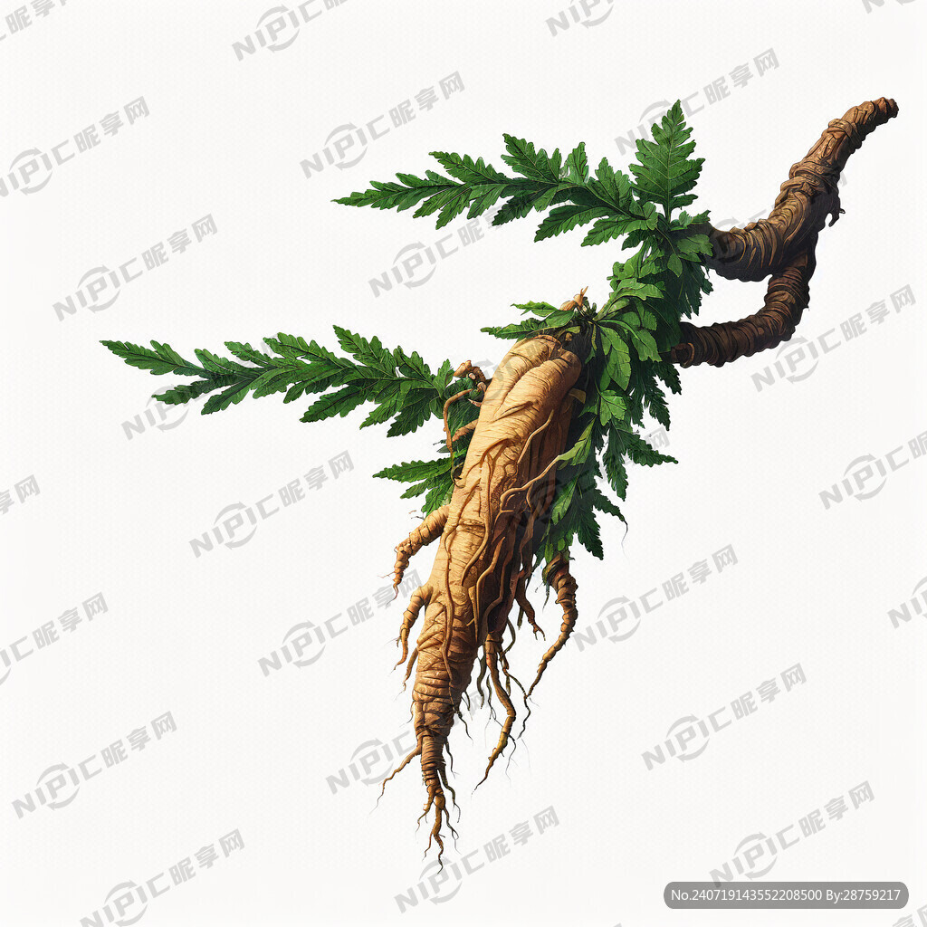 一棵人参 竖着 在白色背景上