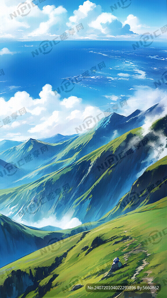 浪花 水 风车 山 白云