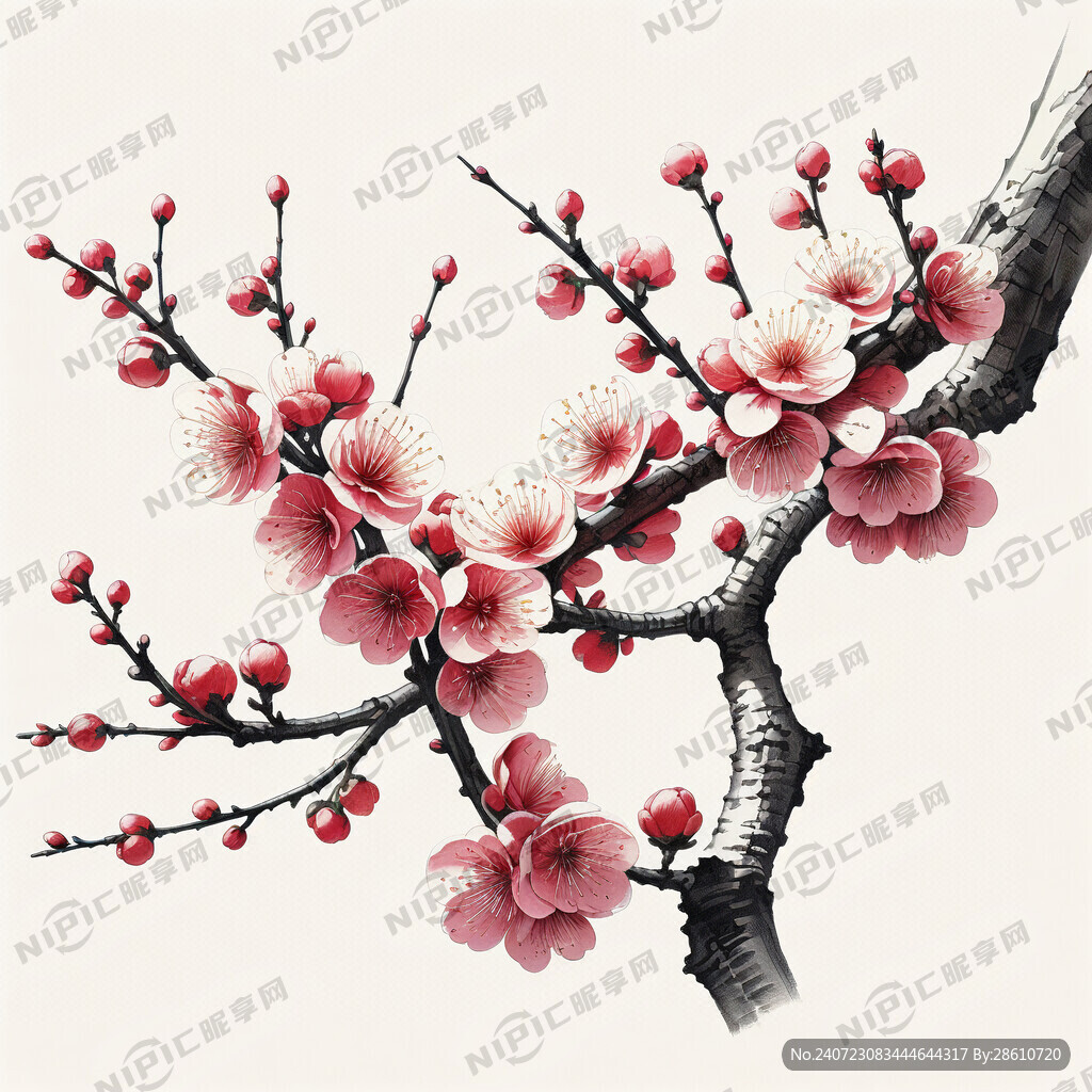 梅花 向右延伸 有绿叶