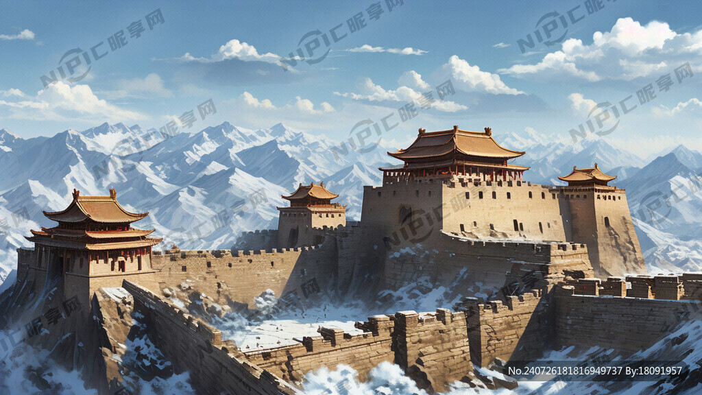 手绘 嘉峪关关城 悬臂长城