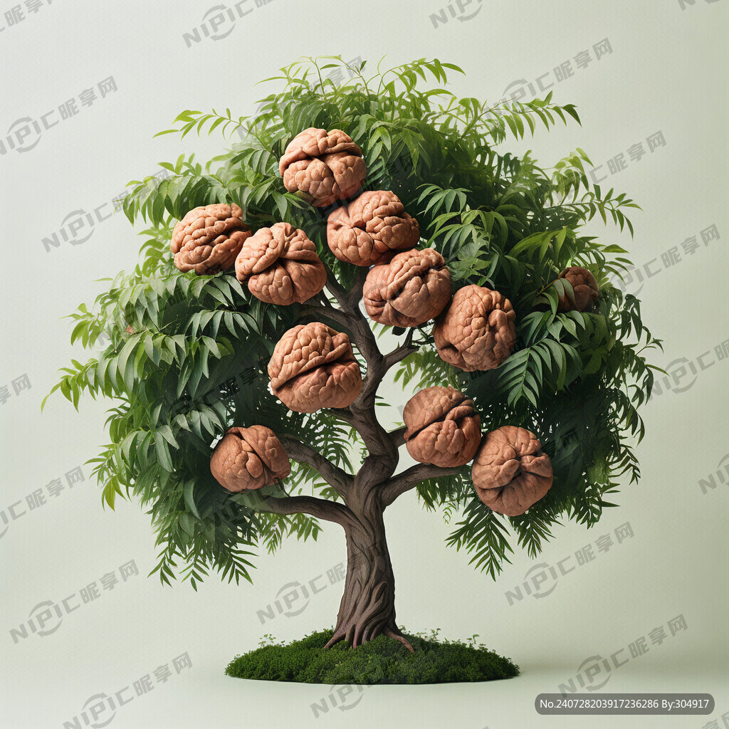 核桃树 浅绿背景