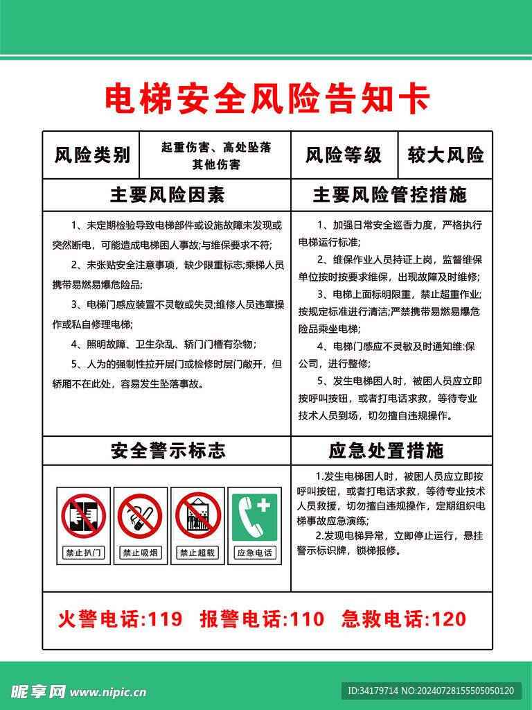 电梯风险告知卡