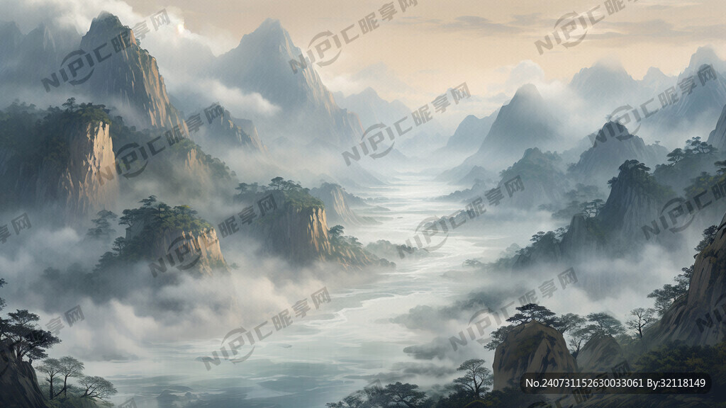 青山绿水 重峦叠嶂 云雾缥缈