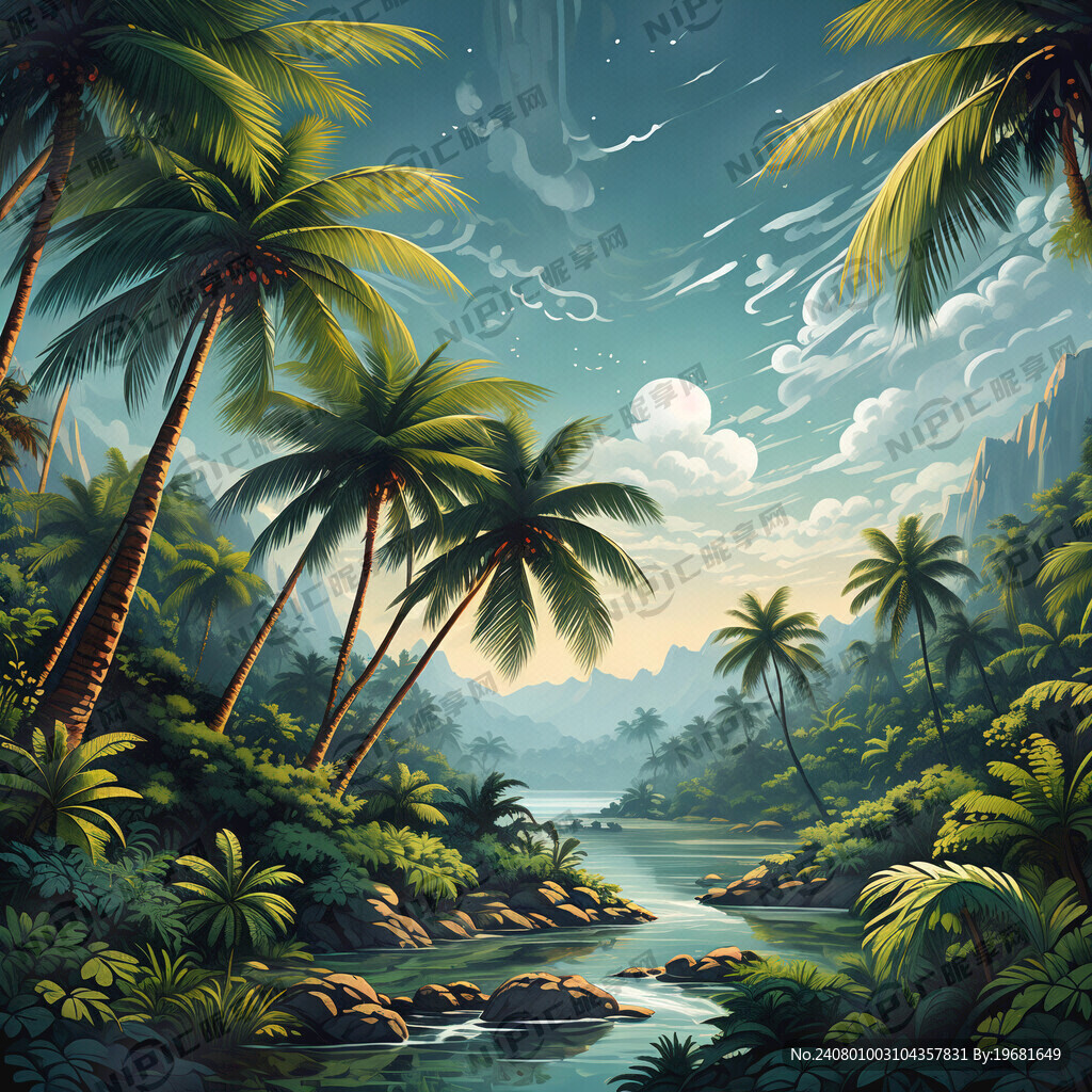 矢量椰树山水