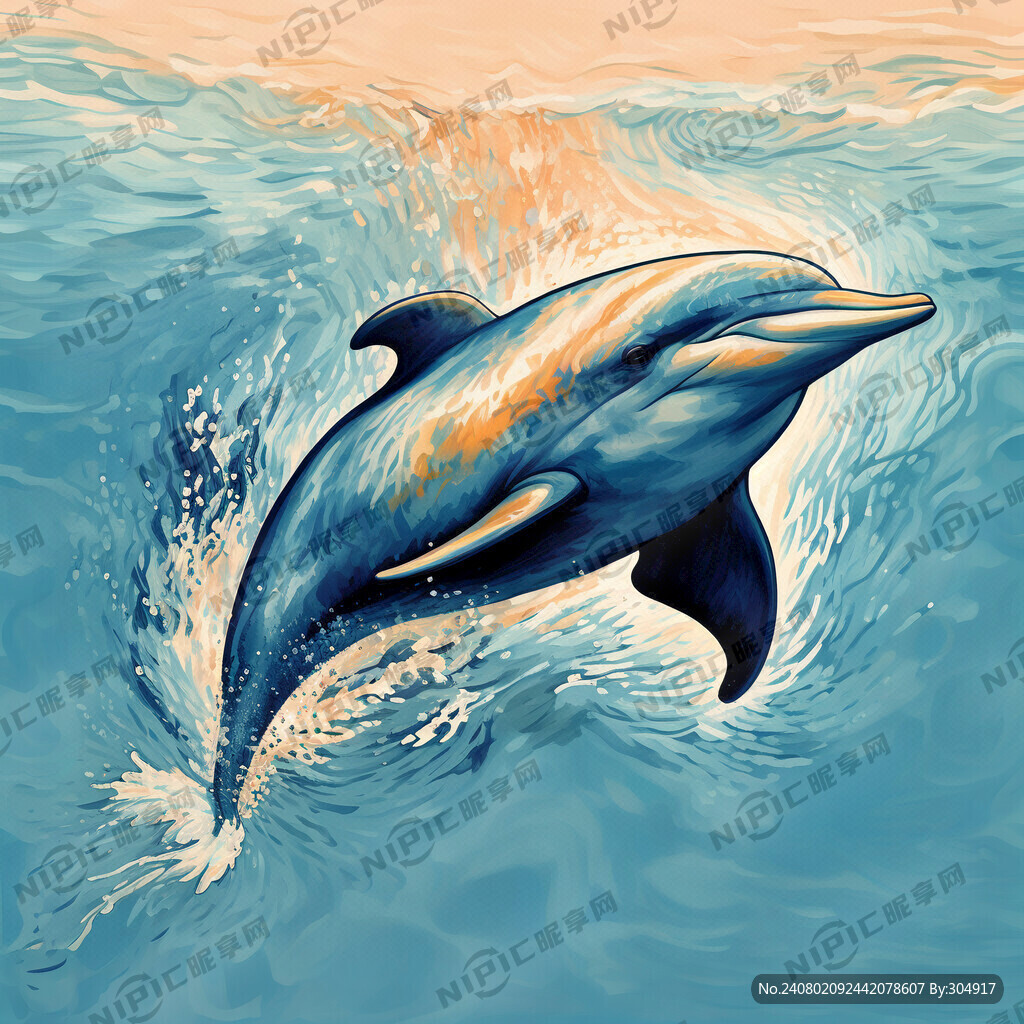 海豚插画 纯色背景
