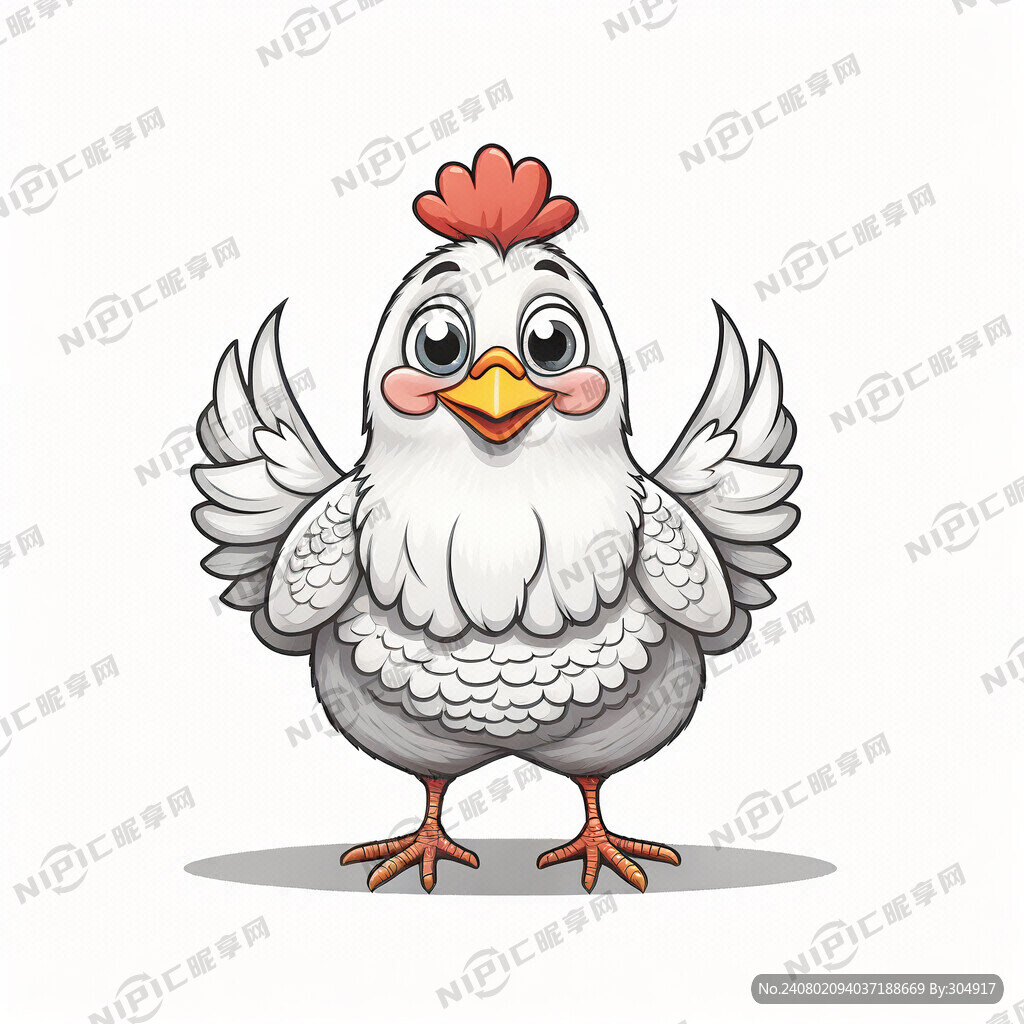 一只卡通才是鸡 白色背景
