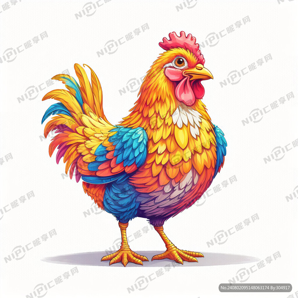 彩色的卡通鸡 白色背景
