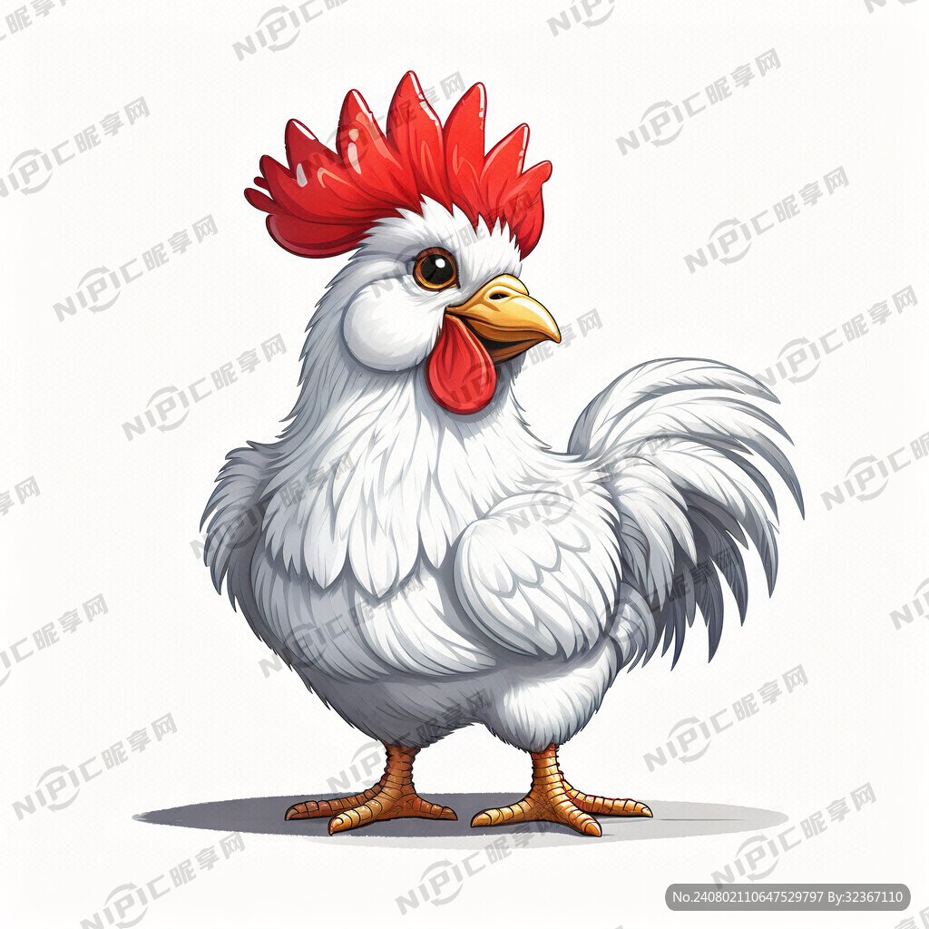 白色大公鸡 红色冠子 竖大拇指