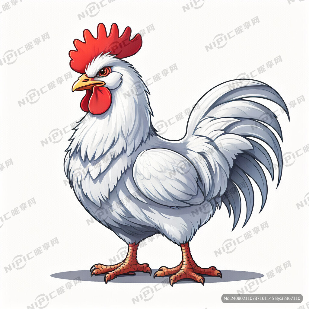 白色大公鸡 红色冠子 拟人