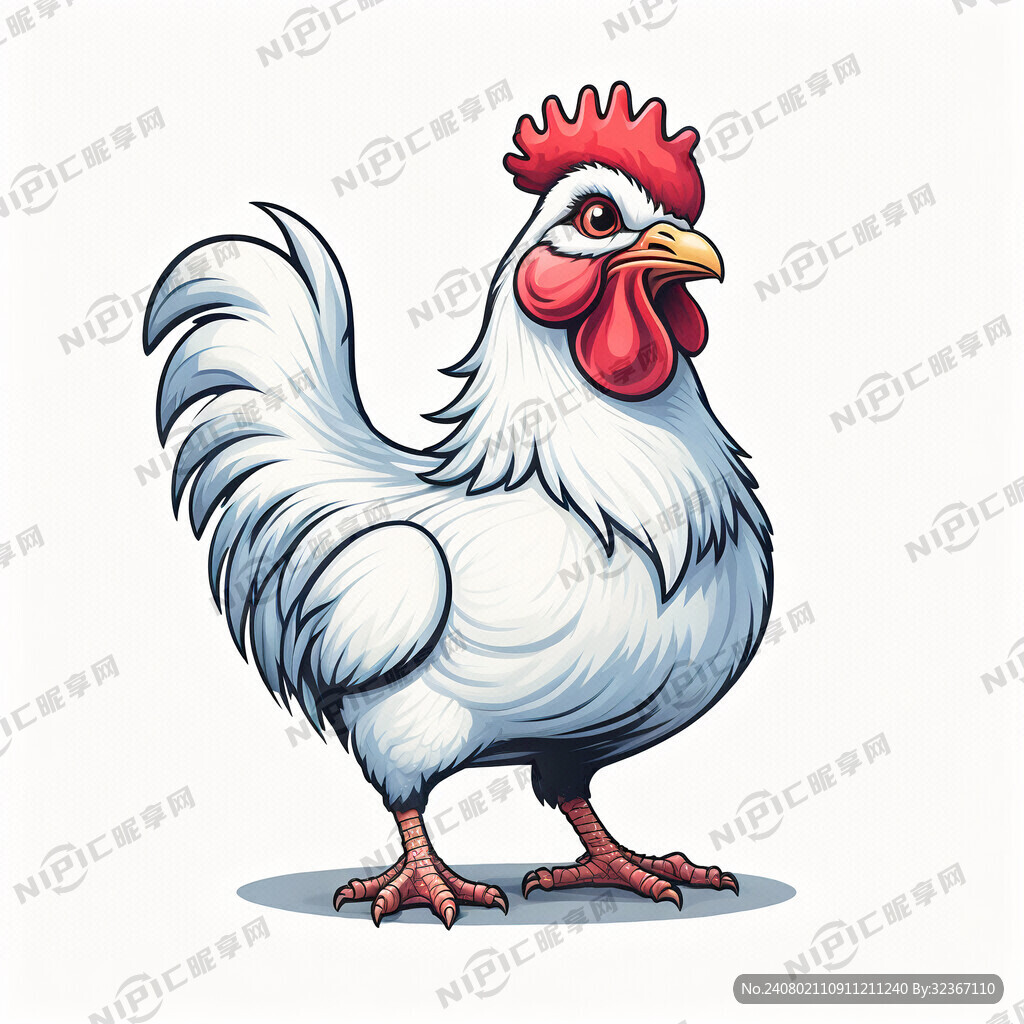 白色大公鸡标志 红色冠子 卡通
