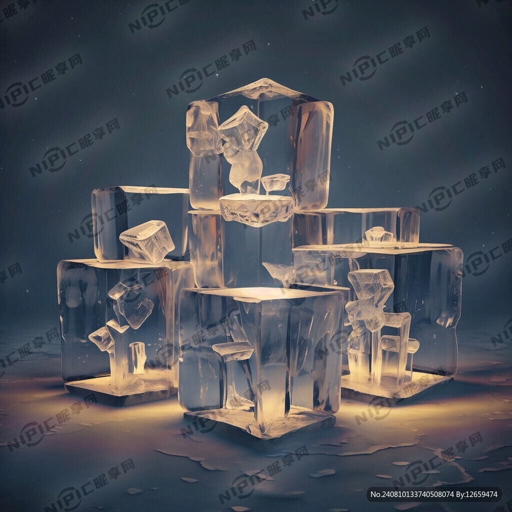 灯光雕塑 五块方形冰块 创意