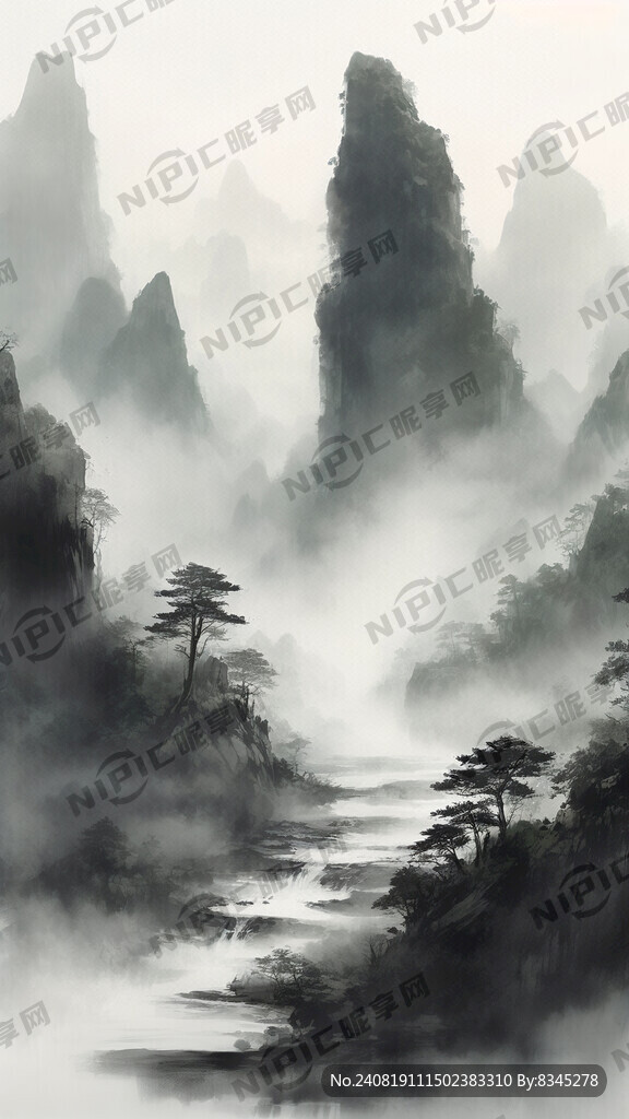 山谷 中国风 中国画 仙气飘飘