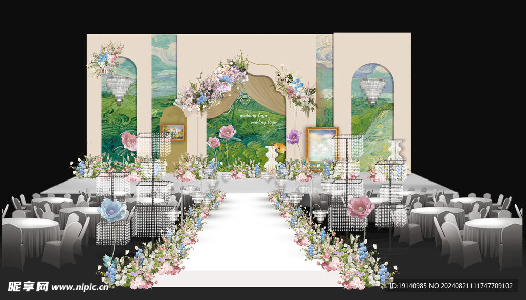 香槟色法式婚礼主舞台效果图