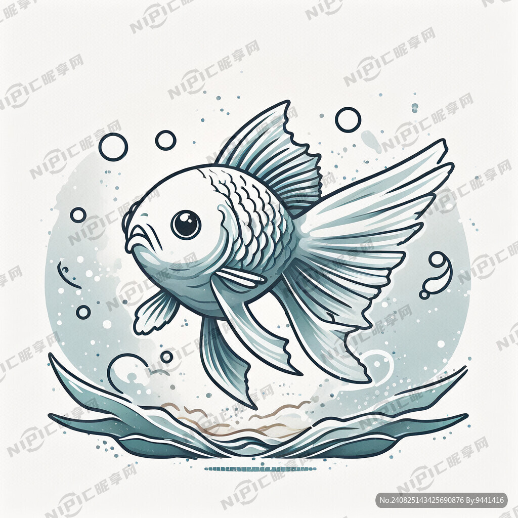 有翅膀的可爱的鱼飞在天上的图形