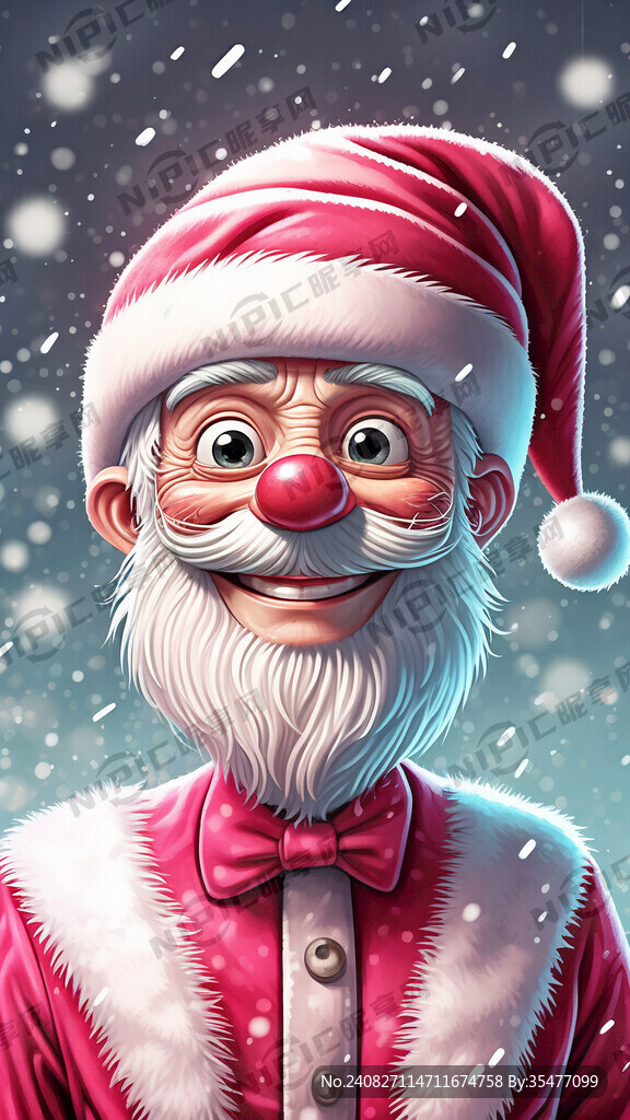 戴着粉红色圣诞帽的卡通圣诞老人