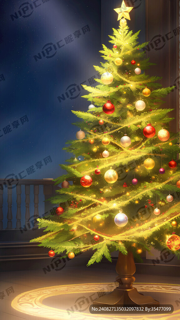 八只金毛围绕圣诞树 圣诞节气氛