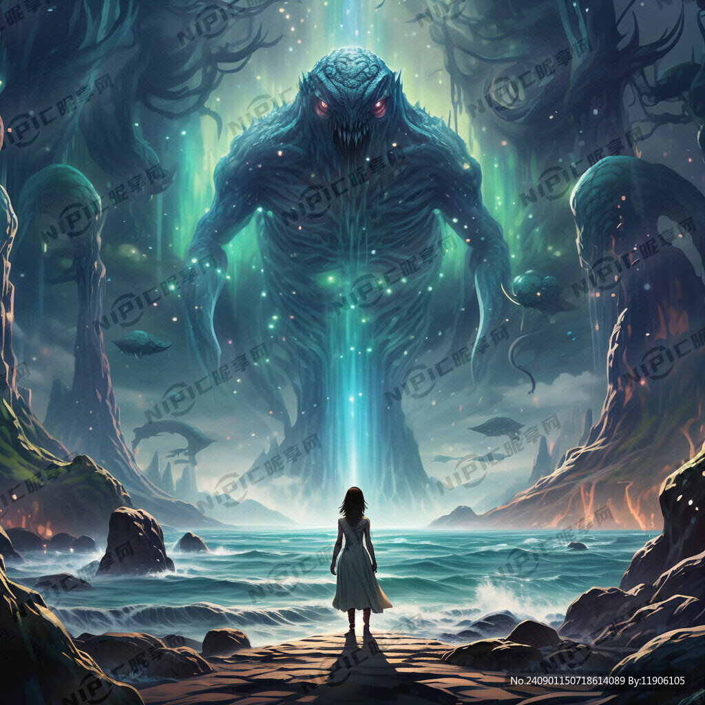 画面开阔 大海礁石 极光外星人