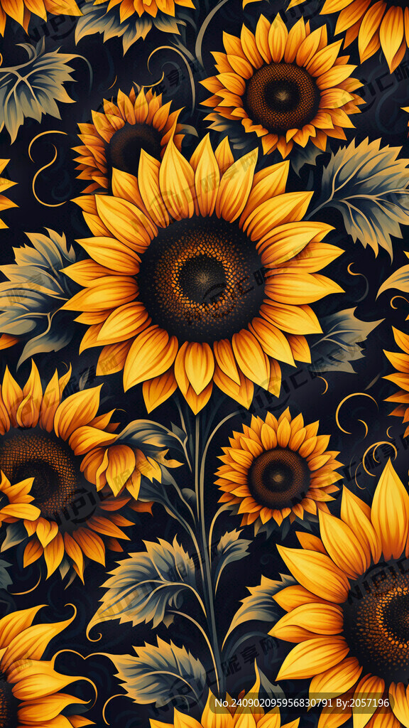 向日葵平铺 底色暗黑 