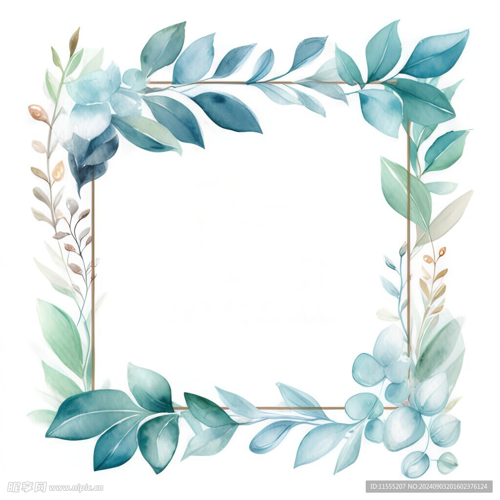 叶片树叶的边框水彩画风格插画