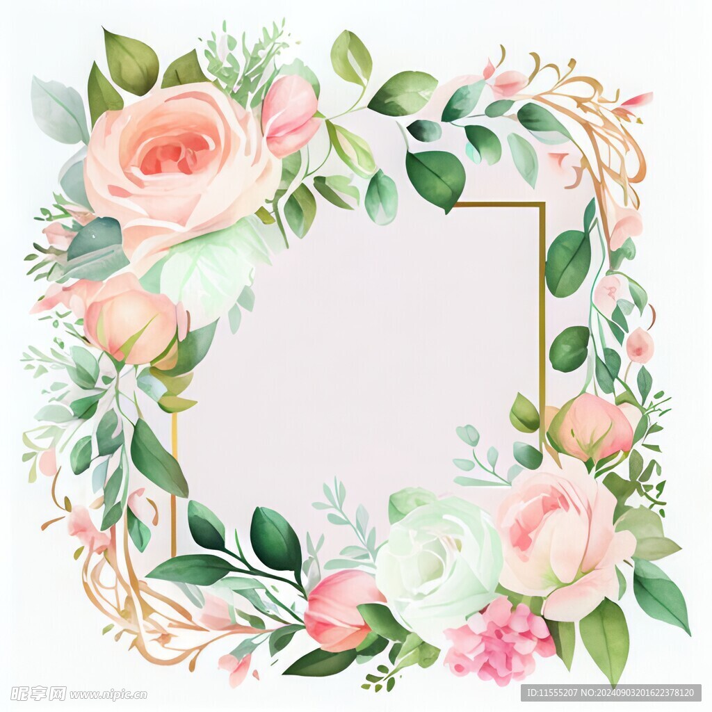 叶片树叶的边框水彩画风格插画