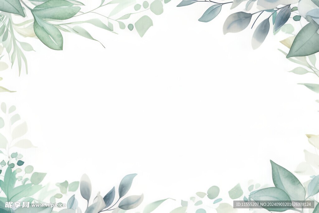 叶片树叶的边框水彩画风格插画