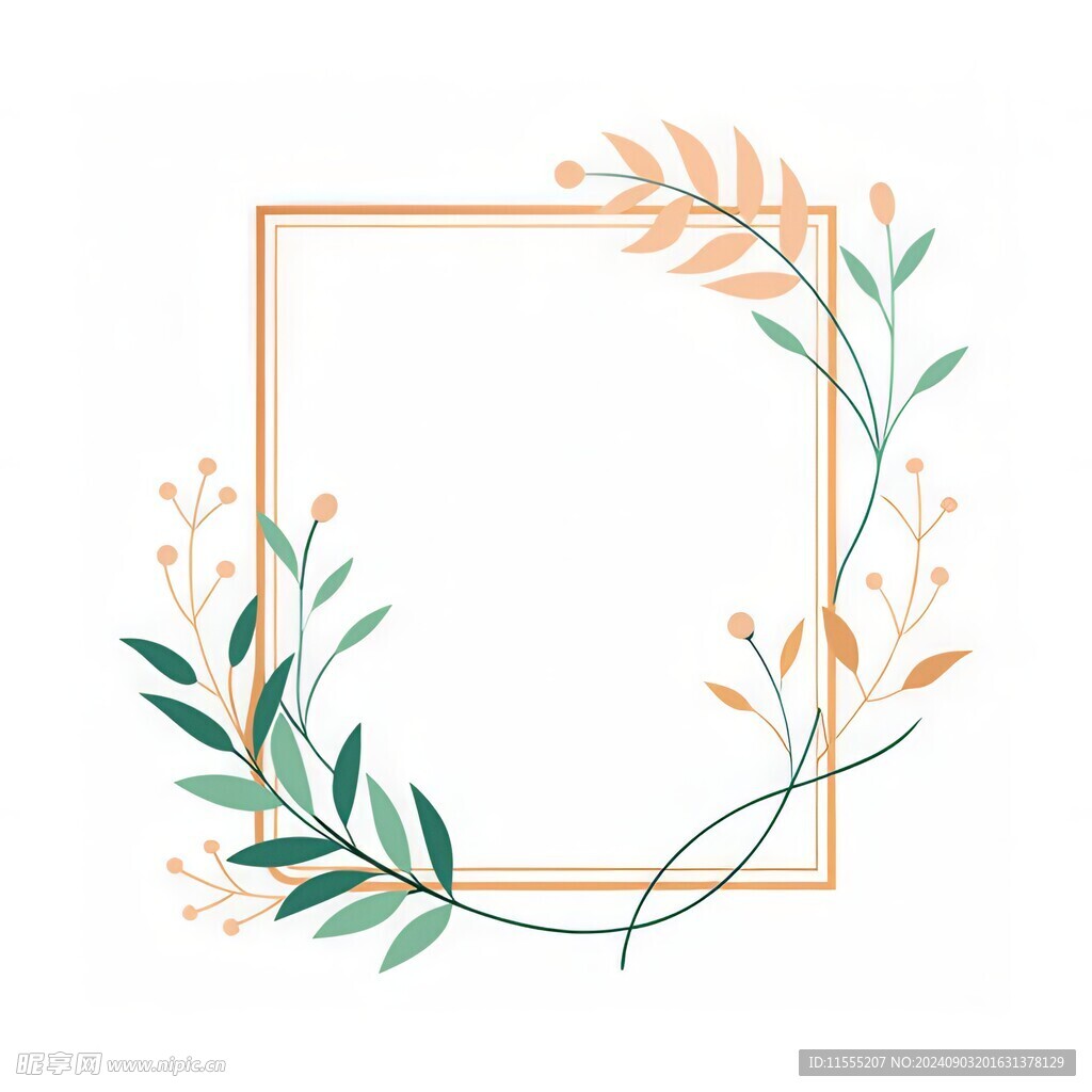 叶片树叶的边框水彩画风格插画