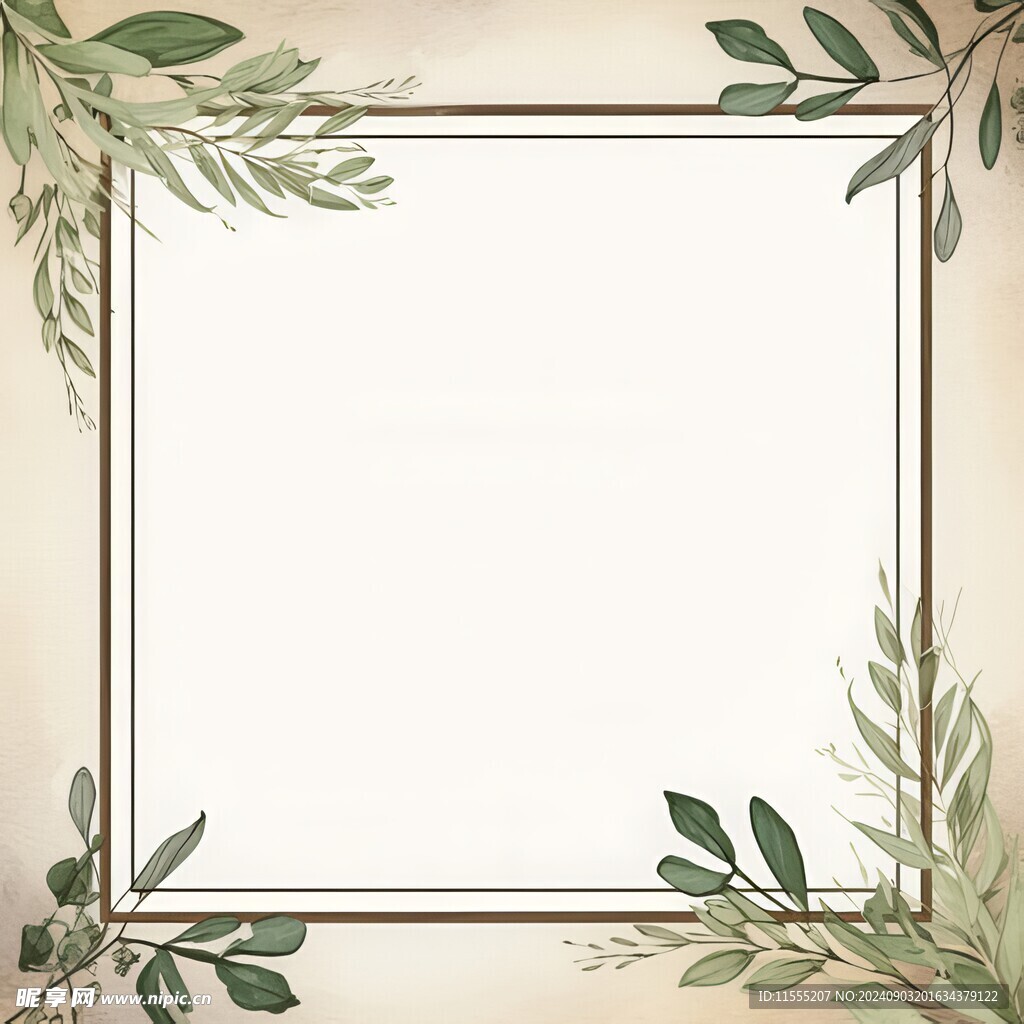 叶片树叶的边框水彩画风格插画