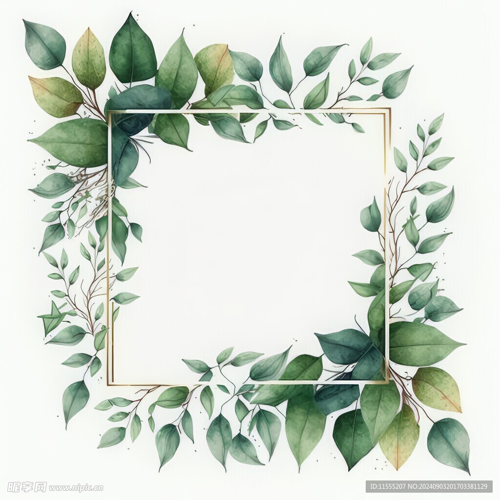叶片树叶的边框水彩画风格插画