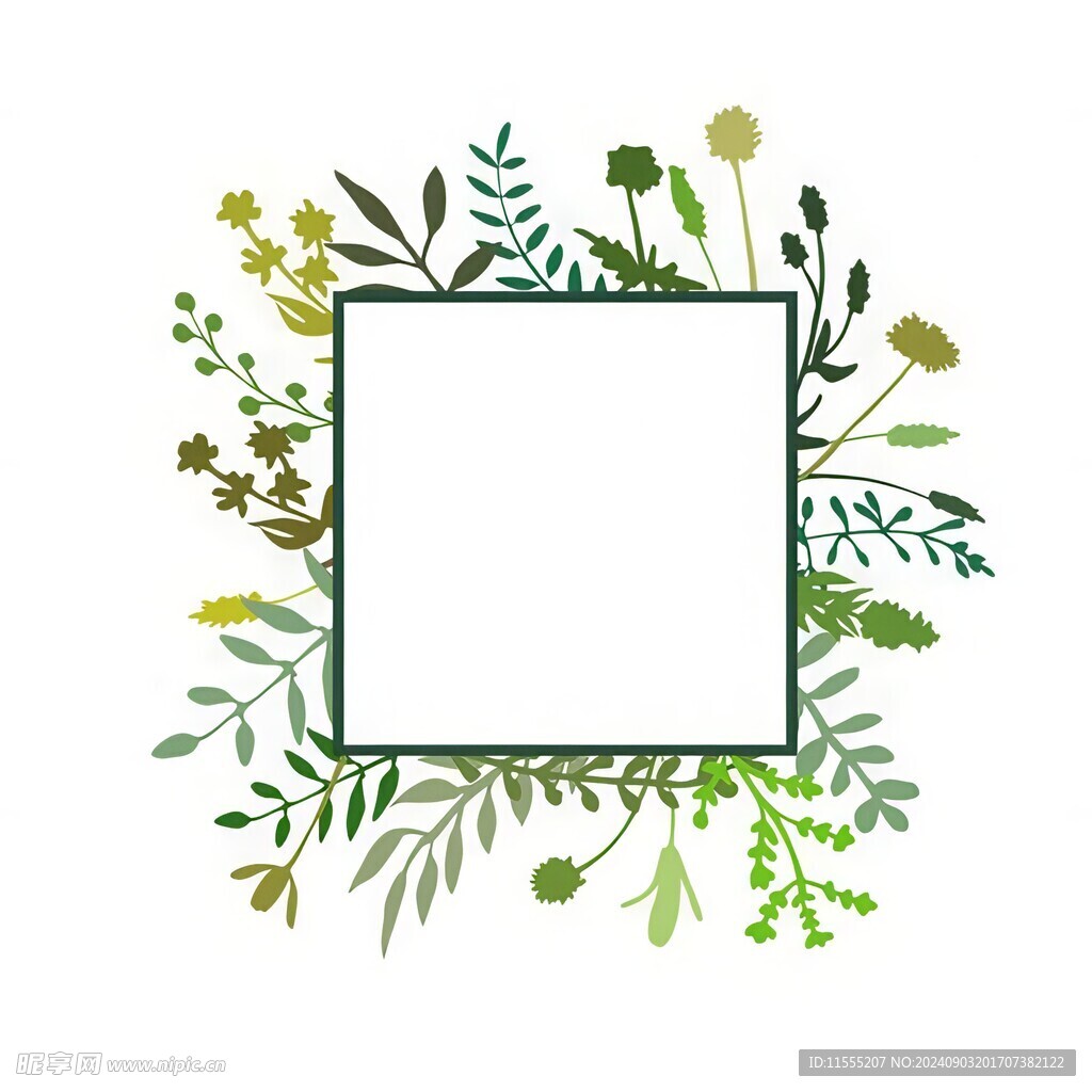 叶片树叶的边框水彩画风格插画