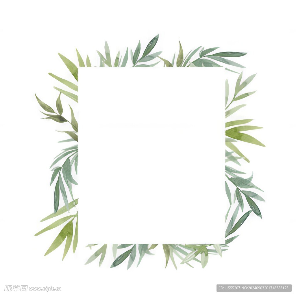 叶片树叶的边框水彩画风格插画